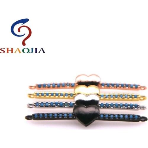 SHAOJIA Micro Pave Blue Zircon Heart Charms Spacer Beads Fits Making DIY Bracelet Necklace High Quality Beads Accessories