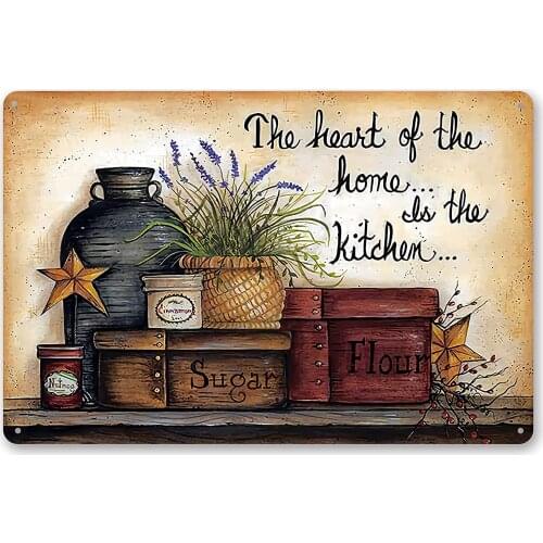 Goutoports Home Vintage Tin Sign The Heart of The Home is The Kitchen Decorative Signs Home Decor Wall Art 20x30