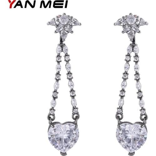 YANMEI CZ Heart Dangle Earrings For Ladies Crystal Sweet Women Gifts Long Pendientes Fashion Jewelry YME8061