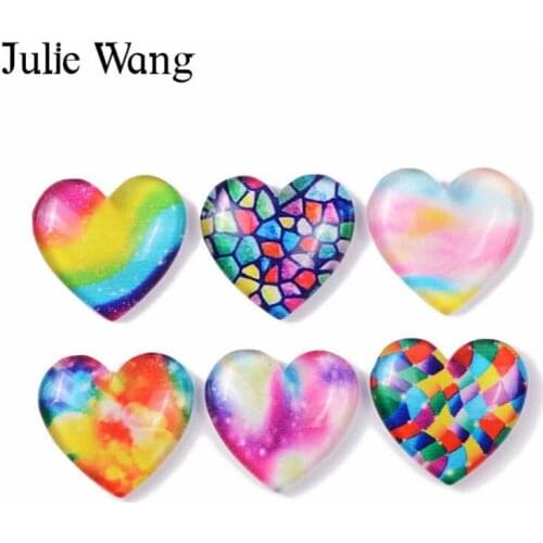 Julie Wang 10pcs Resin Cartoon Colorful Heart Shape Charms Mixed Colors Pendant Jewelry Making Accessory Phone Case Decor