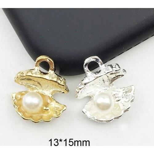 10pcs Golden Pearl Shell Charm For Women Necklace Pendant Making Alloy Beads Fit Bracelet DIY Jewelry Hair Accessory YZ052
