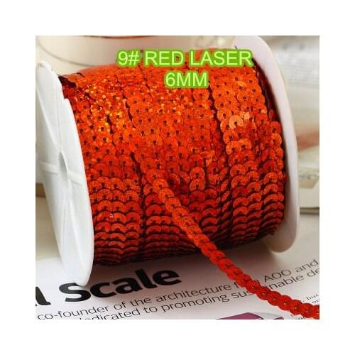 100 Yards 6mm Laser Bright Sequins Trim, Sold per Packet of 1 Roll(100 Yards)-9# red laser