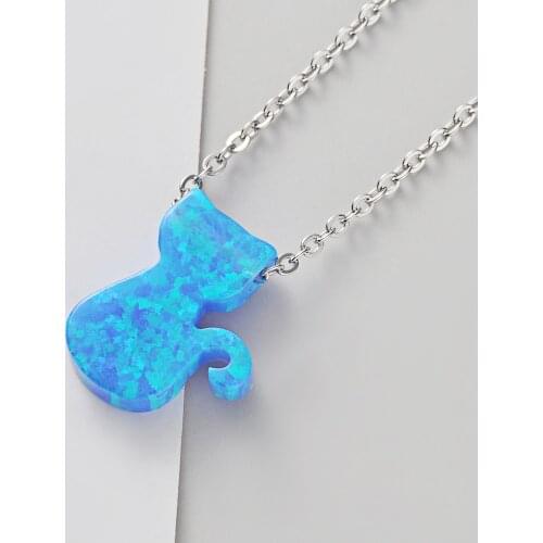2pcs/lot Stainless Steel Exquisite Simple Cat Cloud High Quality Opal Pendant Necklace For Women Synthetic Opal Heart Necklace
