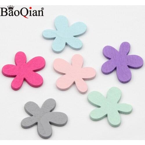 20Pcs 26mm Mixed Color Flower Wooden Slice For DIY Wood Crafts Embellishments Home Decoration Accessories