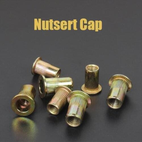 20pcs M3 M4 M5 M6 M8 M10 M12 Zinc Plated Carbon Steel Knurled Nuts Rivnut Flat Head Threaded Rivet Insert Nutsert Cap Rivet Nut