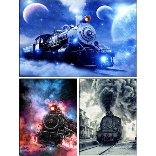 DIY 5D Diamond Painting Landscape Train Round Diamond Embroidery Mosaic Home Decoration Handmade Pattern Childrens New Year