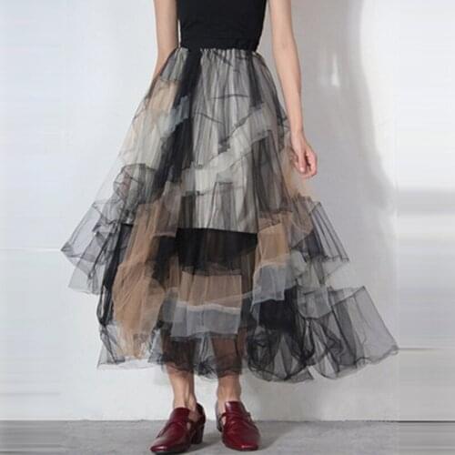 Asymmetrical Skirt Multilayer Stitching Contrast Color Skirt Lrregular Mesh Cake Skirt for Elegant Wedding Bride Party Skirt