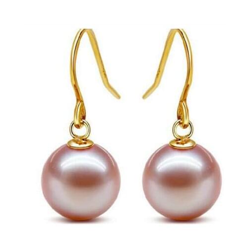 Free shipping luxury Noble jewelry Genuine charming pair AAA round10-11mm south sea lavender pearl earring