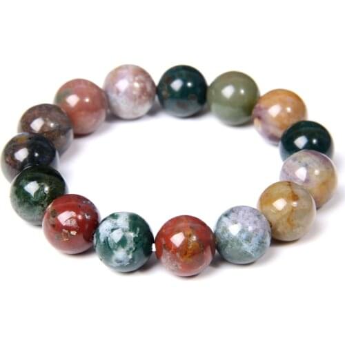 Men Women Natural India agates Bracelet 10mm 12mm 14mm Beaded Bracelet lucky green real big size Stone Jewelry Bracelets Friends