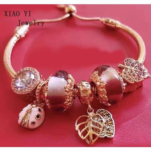 XIAOYI jewelry 2020 new 100% s925 11 Charm magic forest leaves glass adjustable bracelet valentines day gift female