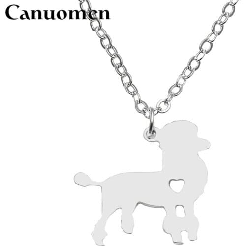 Canuomen Poodle Pendant with Love Heart Stainless Steel Animals Necklaces Pet Dogs for Men and Women Charm Jewelry