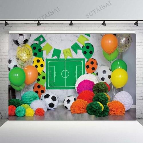 Photography Backdrop Football Toy Balloons Soccer Field Painting Wall Boy Birthday Cake Smash Photo Background For Photo Studio