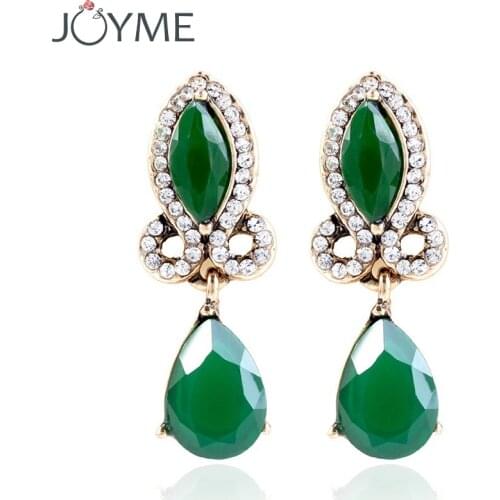 Indian Jewelry Fashion Earing for Women 2018 Gold Green Crystal Danglesmall Earrings Retro Exaggerate Brincos