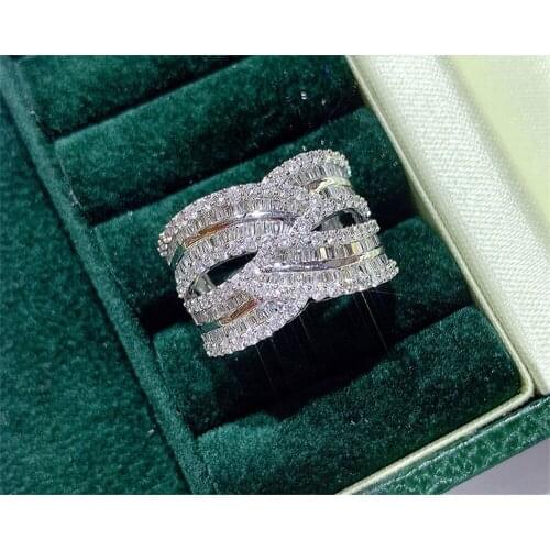 925 Sterling Silver Luxury Rings For Women Hyperbole CZ Bridal Wedding Engagement Fine Diamond Jewelry Party Accessories