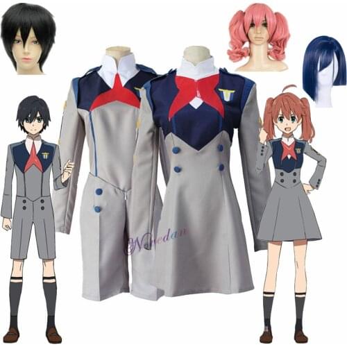 Anime DARLING in the FRANXX HIRO ICHIGO Zero Two MIKU KOKORO School Uniform Cosplay Costume Wig Sets Halloween Suit Outfit