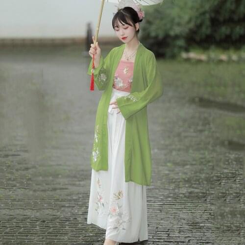 Han Dynasty Folk Dance Costume Summer New Women Hanfu Suit Embroidery Flower Stage Performance Novelty Ancient Clothing