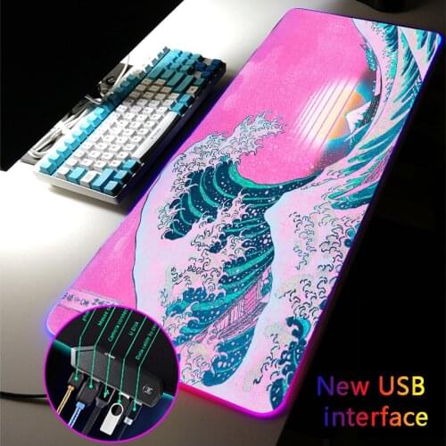 MRGLZY Great Wave Landscape RGB Mouse Pad Multi-interface Four USB Docking Dock USB Hub MousePad Gaming Backlit Keyboard DeskMat