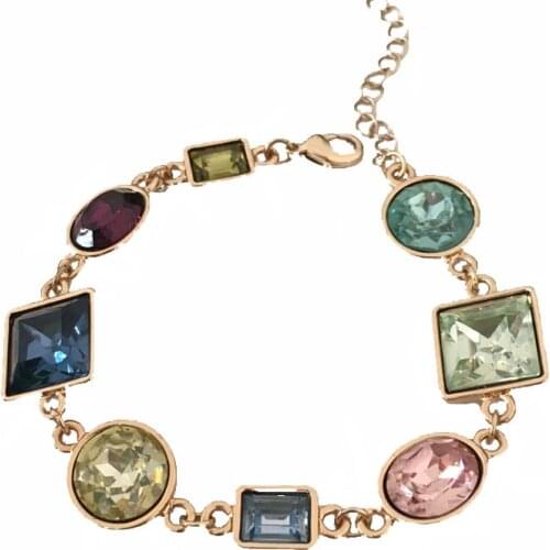 Pretty Gold Color Plating Colorful Stone Statement Geometric Bracelet For Women Party Anniversary Jewelry Thanksgiving Gift