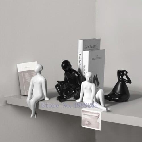Creativity Ceramic Figure Statue Yoga Abstract Black and White Character Handicraft Ornaments Modern Home Decoration Accessories
