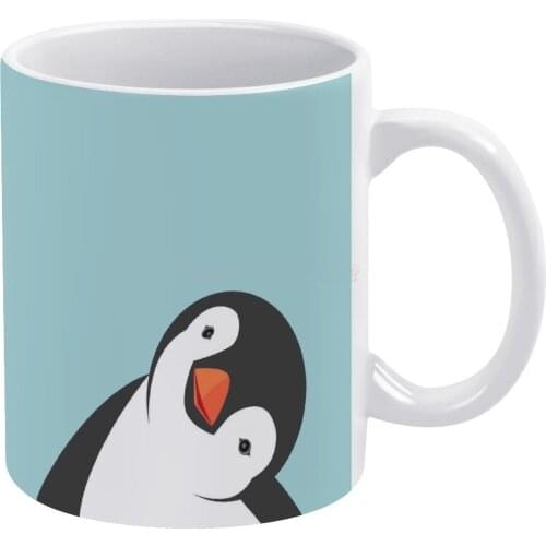 Penguin White Mug To Friends and Family Creative Gift 11 Oz Mug Coffee Ceramic Mug Penguin Vector Animal Cute Penguins Teal Empe