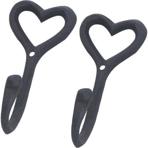 2pcs Retro Wrought Iron Heart-Shaped Hook Iron Art Hook Grocery Storage Hook Wall Decoration For Home Living Room