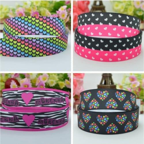 10 Yards 22mm 7/8" rainbow Heart Printed grosgrain ribbon hair bow Headwear DIY hair accessories retail