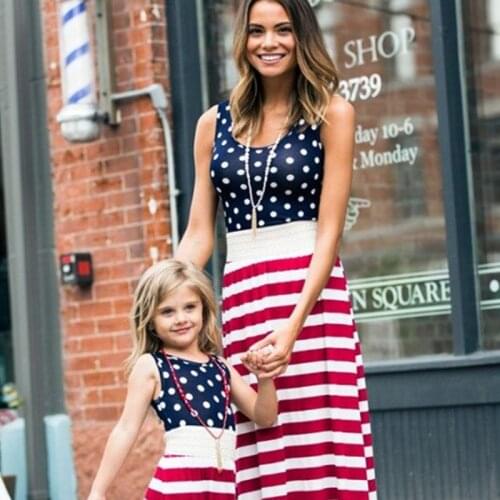 Summer Family Matching Suit Star Polka Dot Vest Dress Mother And Daughter Matching Striped Big Skirt