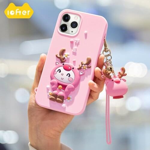 Lofter Cartoon Soft Liquid Silicone Case for iPhone 12 pro/12 Cute Phone Cover Wrist Strap for Girls Full Protection Shockproof