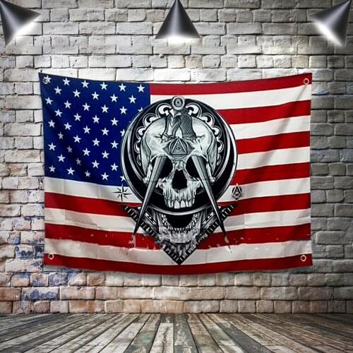 Masonic Flag Banner Wall Art Canvas Painting Hang on the wall 4 grommets Custom Flag indoor decoration WIDOWS SON USA FLAG