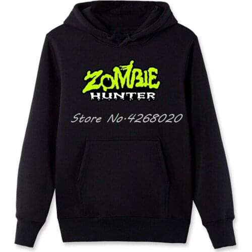 Fashion Zombie Hunter Retro Printed Hoodie Mens Cotton Sweatshirt Casual Male Hip Hop Harajuku Streetwear