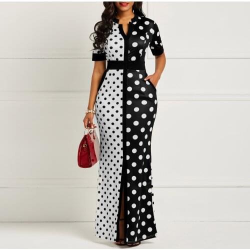 Fashion 2020 Autumn Dress Vintage Polka Dot Print Bodycon Dress Womens Summer Short Sleeve Plus Size Long maxi Dresses Vestidos