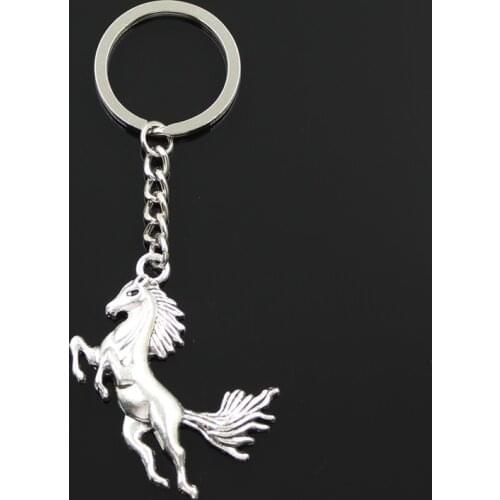 Fashion 30mm Key Ring Metal Key Chain Keychain Jewelry Antique Bronze Silver Color Plated Running Horse 51x32mm Pendant
