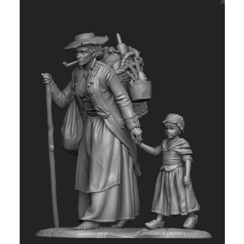 1/32 Scale Unpainted Assembly Resin Figure Kit Lady and Child