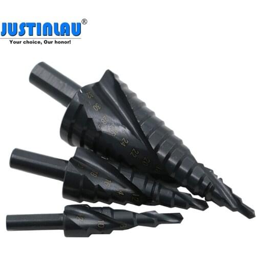 JUSTINLAU 3PCS 4-32MM HSS Cobalt Step Stepped Drill Bit Set Nitrogen High Speed Steel Spiral For Metal Cone Triangle Shank Hole