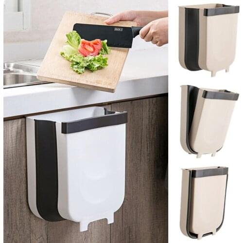 9L Wall Mounted Folding Waste Bin Kitchen Cabinet Door Hanging Trash Bin Car Garbage Trash Can for Bathroom Toilet Waste Storage