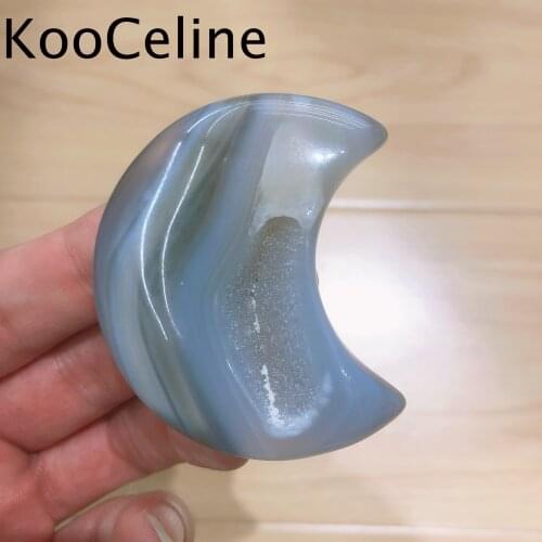 Natural Crystals Quartz Agate Moon Shape Tower Point Energy Reiki Stones Home Office Aquarium Decoration Accessories Gemstone