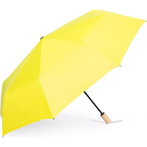 New Sunscreen Umbrella Small Fresh Wooden Handle Folding Umbrella Solid Color UV Protection Ultralight Shade Vinyl
