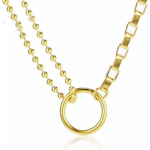 RIR Stainless Steel Gold Circle Box Bead Chain Necklace Creative Design Irregular Chain Simple Jewellery Necklaces