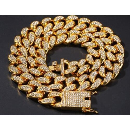 D&Z 20mm Iced Out Cuban Necklace Chain Hip hop Jewelry Choker Gold Silver Color Rhinestone CZ Clasp for Mens Rapper Necklaces Li