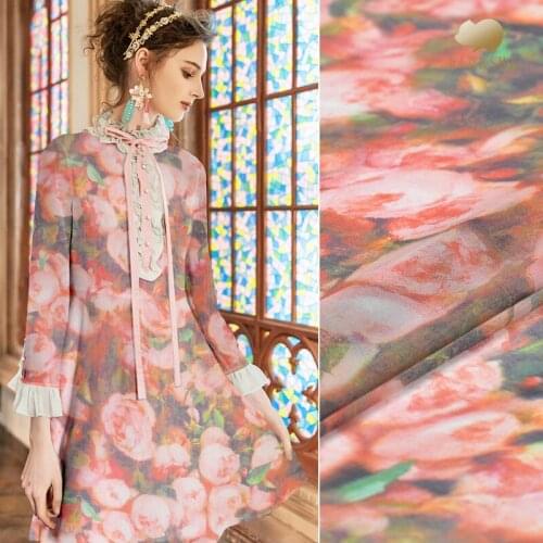 Rose digital printed silk chiffon fabric soft transparent tulle fabric thin beach dress pure silk fabric wholesale silk cloth