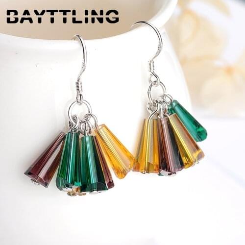 BAYTTLING 35MM 925 Sterling Silver Charm Multicolor Crystal Drop Earrings For Woman Fashion Wedding Couple Jewelry Gift