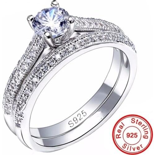Handmade Bridal Sets Pave Diamond cz Ring 925 sterling silver Engagement Wedding band Rings for Women Charm Fine Jewelry
