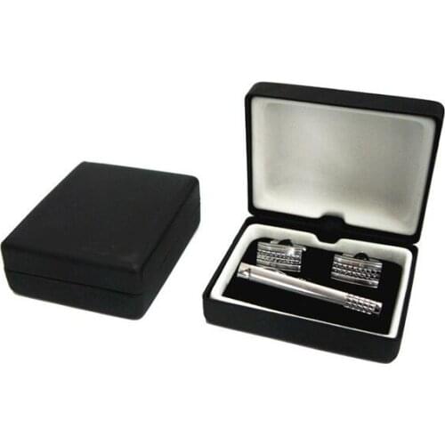 High Quality Classic PU Leather Tie Clip Box Cufflinks Tie Clip Gift Box Mens Jewlery Holder Storage12 pcs/lot Wholesale