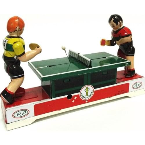 [Funny] Adult Collection Retro Wind up toy Metal Tin playing Ping Pong athletes Mechanical Clockwork toy figures model kids gift