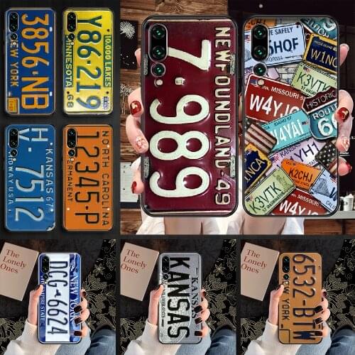 Retro Funny License Plate Number Phone case For Huawei P Mate P10 P20 P30 P40 10 20 Smart Z Pro Lite 2019 black pretty coque art
