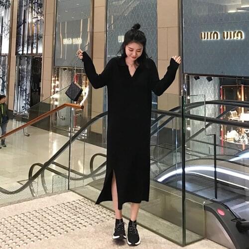 Pullover Sweater Maxi Dress Women 2020 Autumn Winter Loose Long Knitted Dresses Plus Size