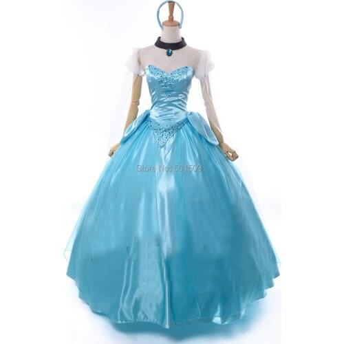 Ladies adult womens luxury beading light blue dress cosplay princess costume fairy tale party/festival halloween