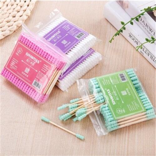 100PCS/bag Multicolor cute Micro Brushes Wooden Double Tip Remover Cotton Swabs Kids Disposable Applicator Swab Clean cotton swa