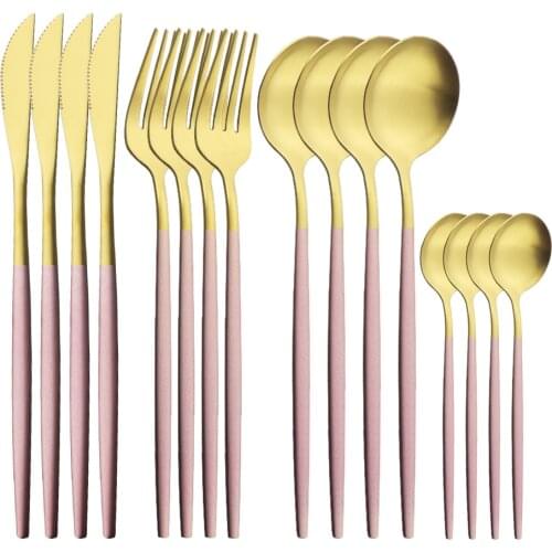 16Pcs Tableware Stainless Steel Cutlery Set Kitchen Knives Forks Spoons Set Luxury Dinner Wedding Matte Black Dinnerware Set