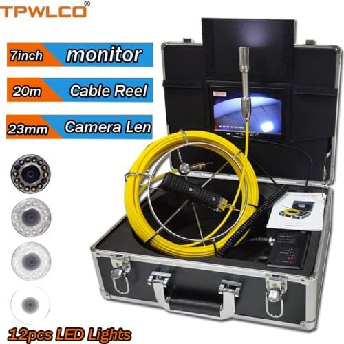 23mm Underwater Well Inspection Camera With 12pcs LED Lights 7inch Display Professional Pipe Inspection Camera System 20m Cable